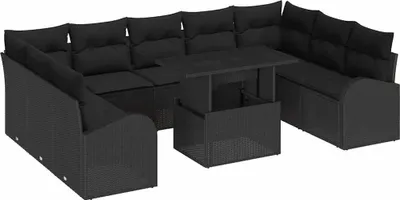 Produktbild von Möbel Gartensofa-set mit Kissen 10er Set,multifunktional& Moderne - Schwarz Poly Rattan - Gartenmöbelset CLORIS6502779