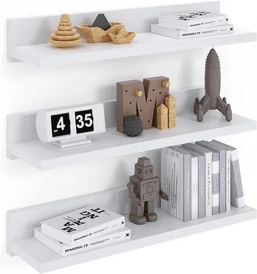 Produktbild von PolkaHome® 3er Set Schwebende Wandregale, 39 cm, Weiß, L-förmig, mit erhöhter Hinterkante