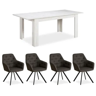Produktbild von Homestyle4u Essgruppe mit 4 Stühlen 5 tlg Esstisch Set ausziehbar Weiß 160 x 90 cm Küchentisch Esszimmergruppe