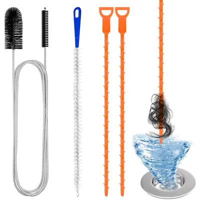 Produktbild von Abflussreiniger-Set - 4-teilig mit Doppelkopf-Rohrreinigungsbürste aus Edelstahl - Flexible Kanalreinigung für Küche und Dusche