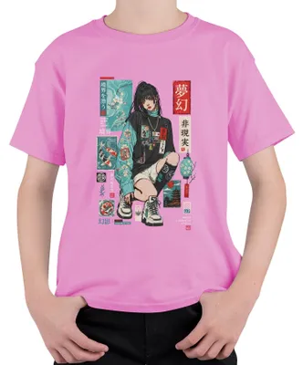 Immagine prodotto di Maglietta per bambini, rosa, taglia 116, con stampa ispirata all'anime, al Giappone, allo stile Y2K, a Harajuku e ai manga