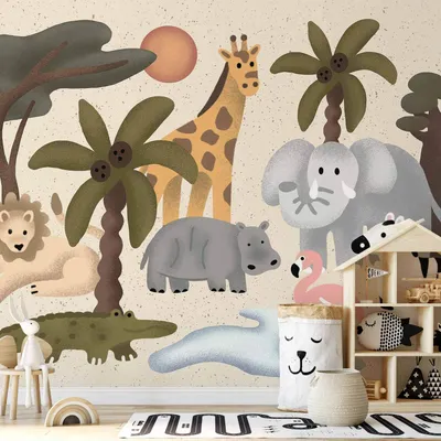 Produktbild von Vlies Fototapete - Children's Africa - Animals With Simple Shapes 150x105 cm Für Kinder e-A-10144-a-a