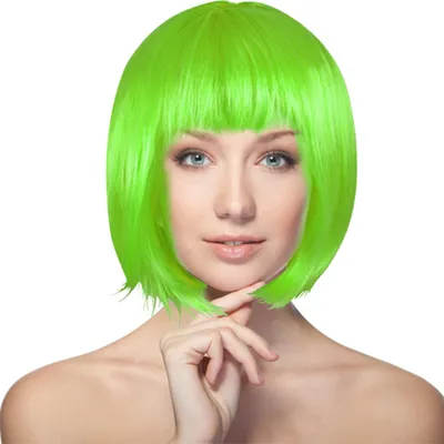 Produktbild von Damen Kurzhaar-Perücke im Bob-Schnitt, Neon-Grün für Karneval, Fasching & Mottopartys