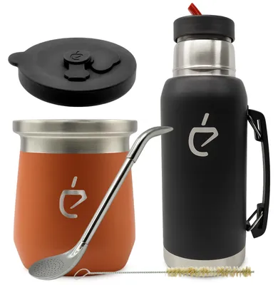 Immagine prodotto di Un Mate MateGo TERMOLID DualFlow PRO set yerba mate 5 pezzi – thermos 1 l, tazza in acciaio 230 ml, bombilla 18,5 cm, verde