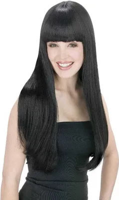 Produktbild von Langhaarperücke schwarz mit Pony