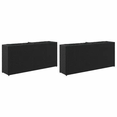 Produktbild von Pflanzkübel mit 2 Töpfen 2 Stk. Schwarz 90x20x40 cm Poly Rattan