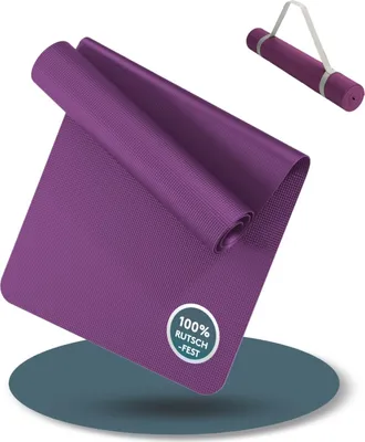 Produktbild von LILENO SPORTS Yoga Matte Beere (180x60cm) inkl. Tragegurt - Sport und Yogamatte extra rutschfest in 4 mm Dicke - Gymnastikmatte und Fitnessmatte für Workout und Yoga - Sportmatte für Zuhause
