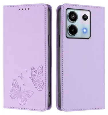 Produktbild von Lederhülle für Xiaomi Redmi Note 13 Pro 5G, Schmetterling Prägung Leder Brieftasche Schutzhülle mit Ständer Violett