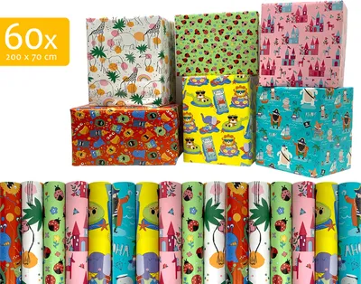 Zdjęcie produktu dla Papier do pakowania - Papier do pakowania prezentów - Papier do pakowania 200 x 70 cm "Kids" - 60 rolek