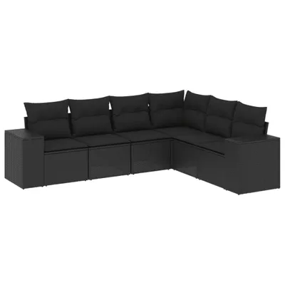 Produktbild von vidaXL 6-tlg. Garten-Sofagarnitur mit Kissen Schwarz Poly Rattan