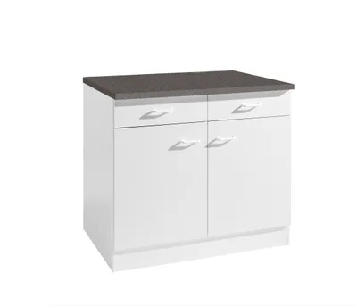 Produktbild von Küchen Unterschrank Start 80 cm breit 60 cm tief in weiß mit 2 Schubladen und Arbeitsplatte