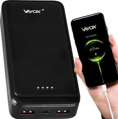 Obrázek produktu pro Powerbanka Vayox VA0341 | 20000 mAh | Vstup USB-C | Výstup 2xUSB-A + USB-C 5V 2,1A | Černá