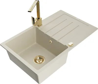 Produktbild von Mexen Bruno 1 Becken-Granitspüle mit Abtropffläche und Mischbatterie Rita, Beige - 6513-69-670300-50
