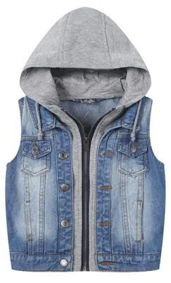 Productafbeelding van Solidchoice - Denim Kinderjack met Capuchon en Zonder Mouwen