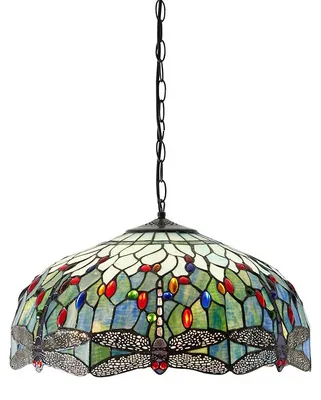 Obrázek produktu pro Závěsné svítidlo DRAGONFLY BLUE s motivem vážek, vícebarevné, 3xE27x40W, sklo, rozměry: 138x50x50 cm, IP20, styl Tiffany