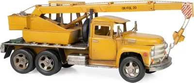 Image de Moritz Décoration en tôle Véhicule de chantier Grue jaune Décoration en tôle Modèle réduit de voiture Rétro Objet de collection Vintage Décoration Nostalgie Style antique