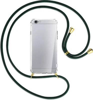 Produktbild von Handykette Backcover-Schutzhülle mit Band (Metall goldfarben) für Apple iPhone 6 / 6S - dunkelgrün