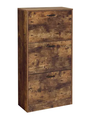 Immagine prodotto di Armadio per scarpe con 3 ante a battente – Marrone – Pannello truciolare – 60 x 24 x 120 cm