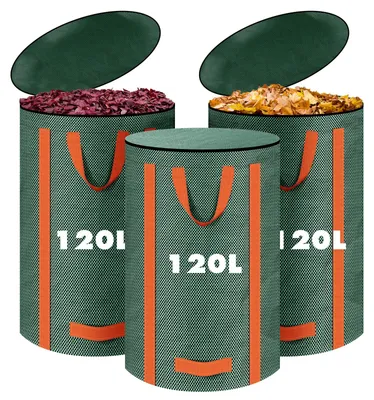 Produktbild von 3 Stück Gartenabfalltaschen, Selbststehend und Wiederverwendbar mit Deckel