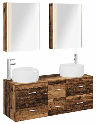 Immagine prodotto di vidaXL Set di mobili da bagno, 5 pezzi, in legno massello, legno ingegnerizzato e vetro