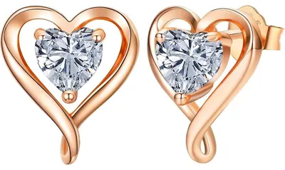 Productafbeelding van Oorbellen set, dames, hartvorm, koper, 14K goudkleurig, zilverkleurig, rosé goudkleurig, met zirkonia, cadeau