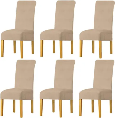 Obrázek produktu pro Sada 6 potahů na židle, elastický samet, barva camel, vhodné do jídelny