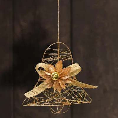 Productafbeelding van com-four® Kerstklokje - glinsterend kerstklokje om op te hangen - kerstdecoratie met lint, bloem en kerstbal - gouden decoratieve hanger