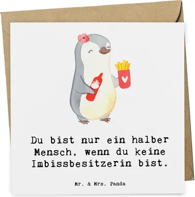 Produktbild von Mr. & Mrs. Panda Deluxe Karte Imbissbesitzerin Herz - Weiß - Geschenk, Lustig, Mc Donalds Mitarbeiterin, Glückwunschkarte, Spruch, doppelkarte, Pommesliebe, Witzig
