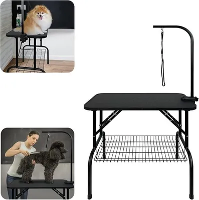 Produktbild von Trimmtisch für Hunde, Höhenverstellbar Hundepflegetisch Hundefriseur Tisch Hunde Badetisch Faltbarer Pflegetisch für Hunde Katzen bis 60 KG, 80,5 x 46 x 76 cm