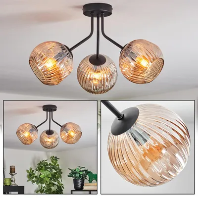 Produktbild von Villamare Deckenlampe aus Metall/Riffelglas in Schwarz/Bernsteinfarben