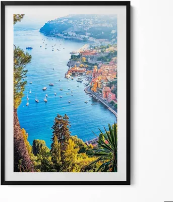 Produktbild von Dorf von Villefranche-sur-Mer– Wandbild mit Rahmen – Gerahmtes Bild  – Wanddekoration – 70x100 cm –  Schwarz Rahmen