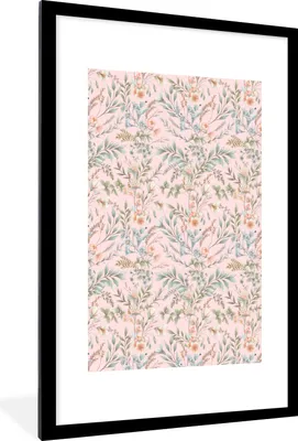 Produktbild von MuchoWow® MuchoWow® Gerahmtes Poster Blumen - Muster - Rosa 60x90 cm - Poster mit zchwarzem Bilderrahmen - Dekoration - Wandposter Wohnzimmer - Hochwertig