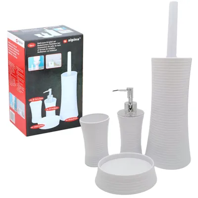 Produktbild von Badezimmer Toiletten-Set 4-teilig weiss Badutensilien Toilettenbürste Seifenspender