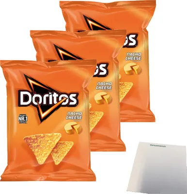 Produktbild von Doritos Nacho Cheese 3er Pack (3x110g Packung) + usy Block