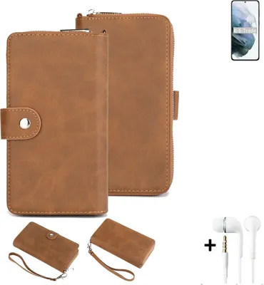Produktbild von K-S-Trade Handy Schutz Hülle kompatibel mit Samsung Galaxy S21+ 5G Exynos + Kopfhörer Portemonnee Tasche Wallet-Case Bookstyle-Etui braun (1x)