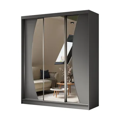 Produktbild von Schwebetürenschrank VOX 180 cm – Kleiderschrank mit Schubkasteneinsätze, Spiegel & Schiebetüren (Graphit)
