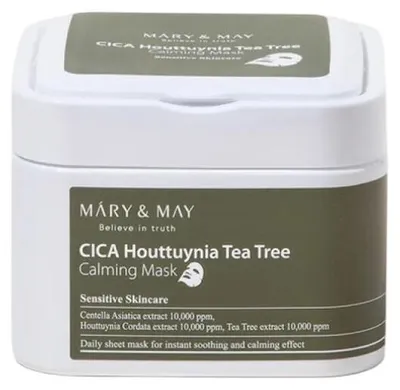 Produktbild von Mary und May, CICA Houttuynia Teebaum-Beruhigungstee, Beruhigend und entspannend, Gesichtsmaske, Für das Gesicht, Wöchentlich oder nach Bedarf, 30 Stück