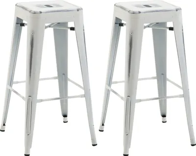 Produktbild von DELUKE® Barhocker 2er Set MILAN - Antik-Weiß, Metall | Barhocker ohne Lehne Barstuhl Tresenhocker Tresenstuhl Kneipenhocker Kneipenstuhl