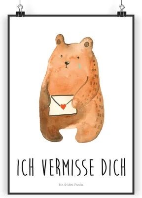 Produktbild von Mr. & Mrs. Panda Bild Bär Vermissen DIN A5 - Weiß - Geschenk, Kunstdruck, drucke, Liebeskummer, Wandbild, Freund, Reise, Unglücklich Verliebt, Freundin, wanddeko, Teddy