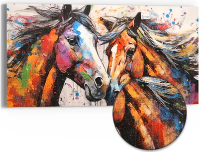 Produktbild von DEQORI Hybrid Leinwand Bild 60x30 cm 'Wildes Pferdefeuer' Wandbild Glas flach modern