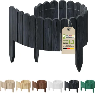 Produktbild von Floranica Rollborder Flexibler Holzzaun Rolborder 200 x 40 cm Anthrazit Beeteinfassung Rasenkante Gartenzaun Holz Dekozaun Mini Zaun