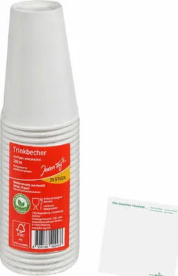 Produktbild von Jeden Tag Papier-Trinkbecher weiß, 0,2l (25Stk) + usy Block