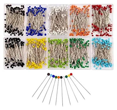 Produktbild von Stecknadeln mit Glaskopf, 1000 Stück, Bunte Perlen, Edelstahl, für Bastel- und Näharbeiten