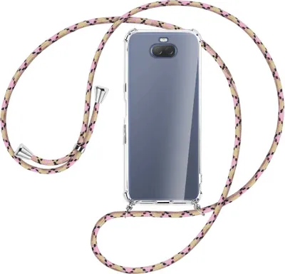 Produktbild von Handykette Backcover-Schutzhülle mit Band (Metall silberfarben) für Sony Xperia 10 - rosa Karo