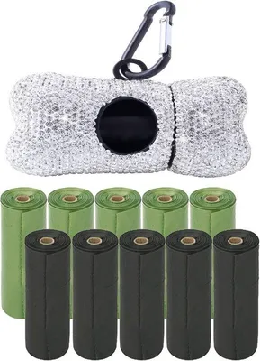 Produktbild von Hundemülltaschenträger - 150 Stück Hundekotbeutel - Mit Stahlkarabinerklemme - Edelsteinbesetzter Leinenbeutel Hundeleinehalter - Exklusivdesign