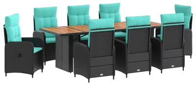 Produktbild von vidaXL Outdoortisch-Set 9 stk. Schwarz und Türkis Poly-Rattan