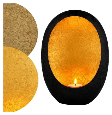 Produktbild von Boho Deko Teelichthalter Windlicht aus Metall 20 cm | Windlicht in Schwarz Gold für Garten und Wohnzimmer | Moderne Kerzenhalter für Teelichter