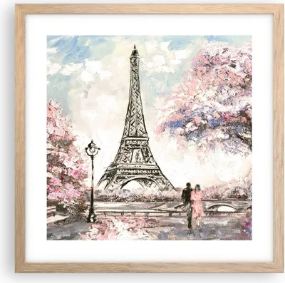 Produktbild von Gerahmtes Poster - Rahmen in heller Eiche - Bäume Eiffle Paar Frankreich - 40x40 cm - Wand Bild - Wanddeko - Wandbilder - Wandposter - Bilderrahmen - Bilder - Kunstdruck - Wandbild - P2NAC40x40-3147