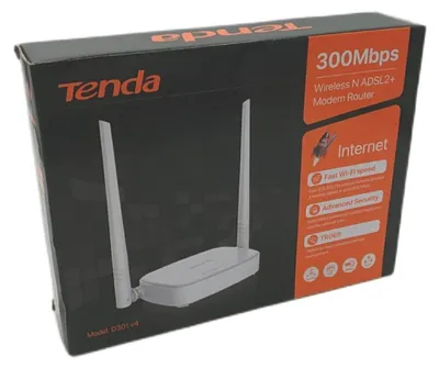 Produktbild von Tenda D301 V4.0 WLAN Router Modem Router 24GHz Single Band 2x5dBi Antennen 4 LAN WAN Ports