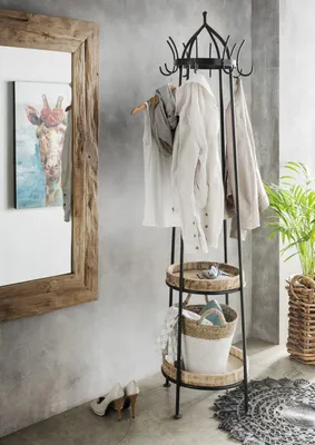 Produktbild von Standgarderobe Hang aus Metall und Mangoholz 43 x 185 x 43 cm